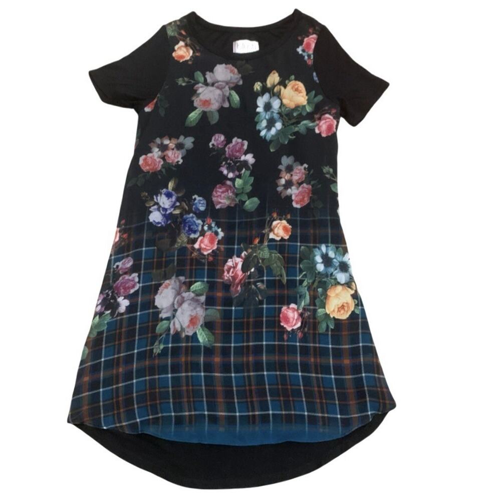 Girls Size 10 Blush Us Angels Floral Plaid Dress High Low Short Sleeve